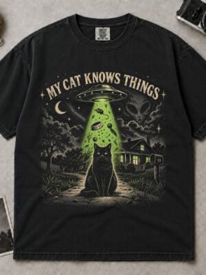 My Cat Knows Things Alien UFO T-Shirt