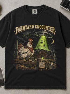 Retro Farmyard Encounter Alien Abduction T-Shirt